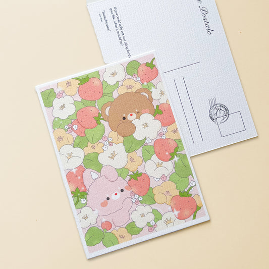 Strawberrry Garden Art Print/ Post Card