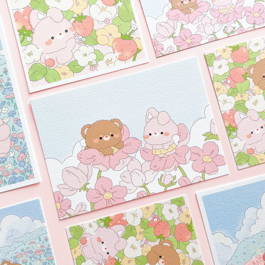 Pink Flowers Art Print/ Post Card